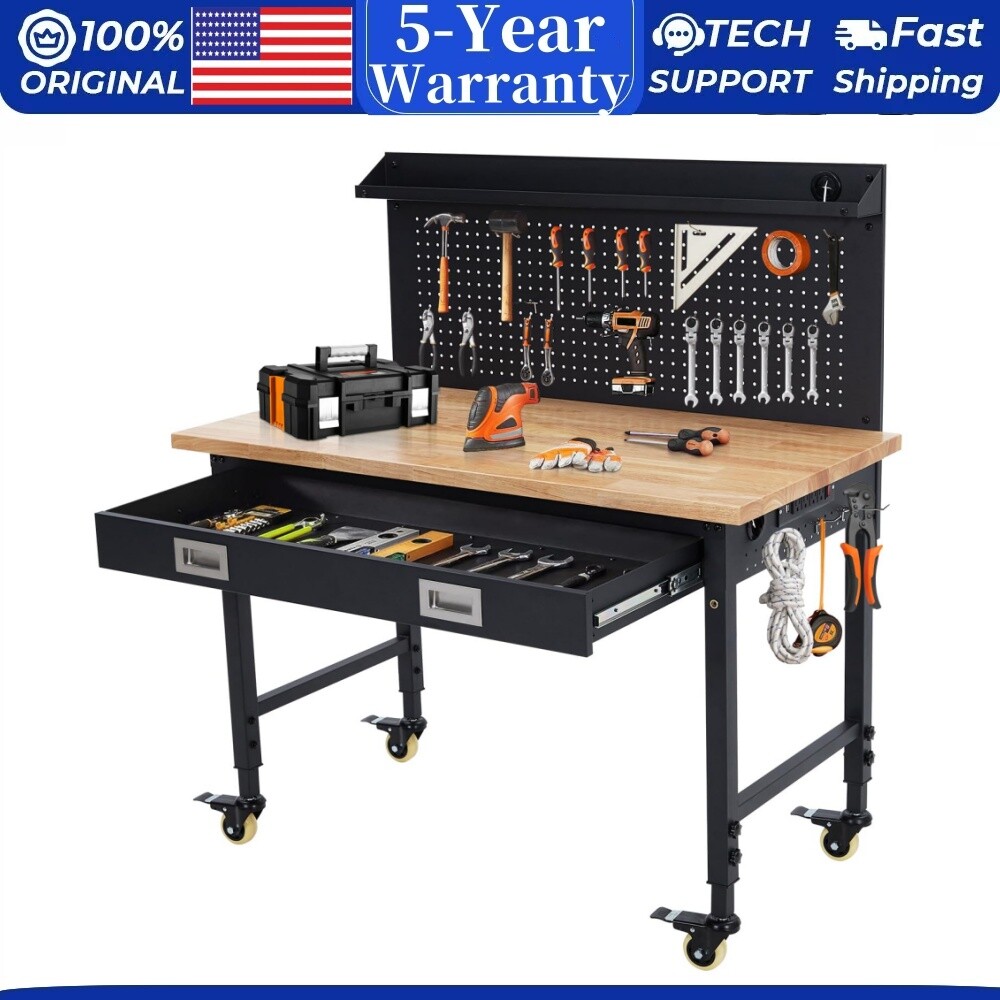 48" Workbench Adjustable Height Workstation with Drawer Storage 2000 LBS Load