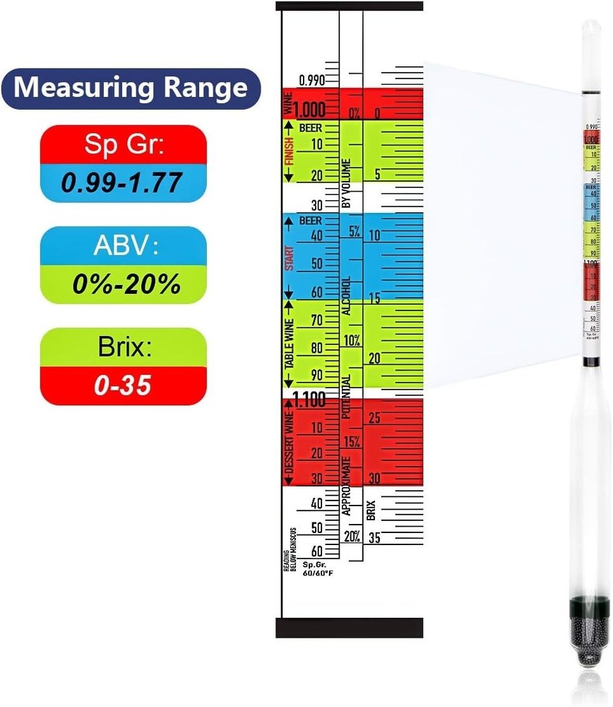 Hydrometer Glass Jar Set for Alcohol Brix Gravity Readings Home Brewing