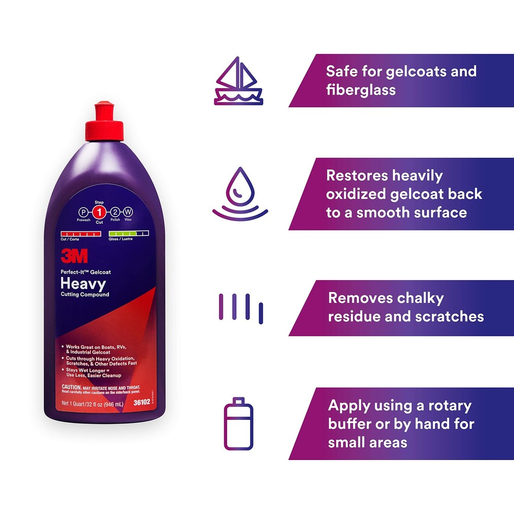 3M Perfect-It Gelcoat Heavy Cutting Compound, 1 Quart – Fast Quart, White