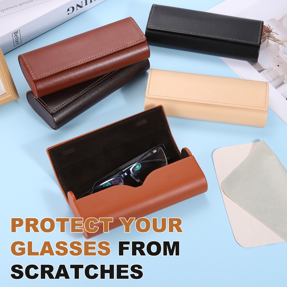 Hard Shell Eyeglasses Case with Eyeglass Cloth, Retro Design Black