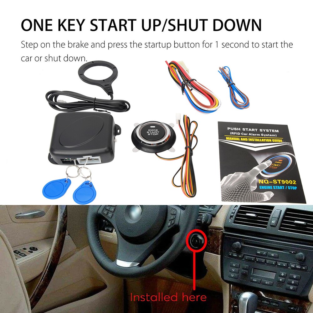 Car Ignition Switch 12V RFID Engine Start Push Button Keyless Entry Starter Kit
