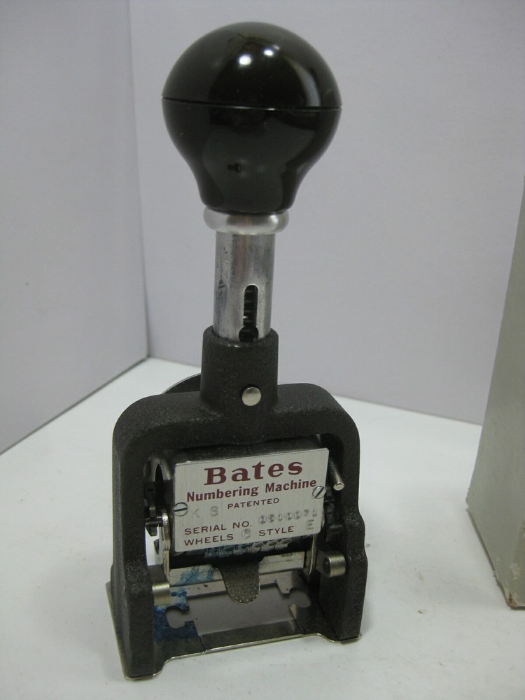 Vintage Bates Numbering Machine 6 Wheel Style E Multiple Movement w/Original Box