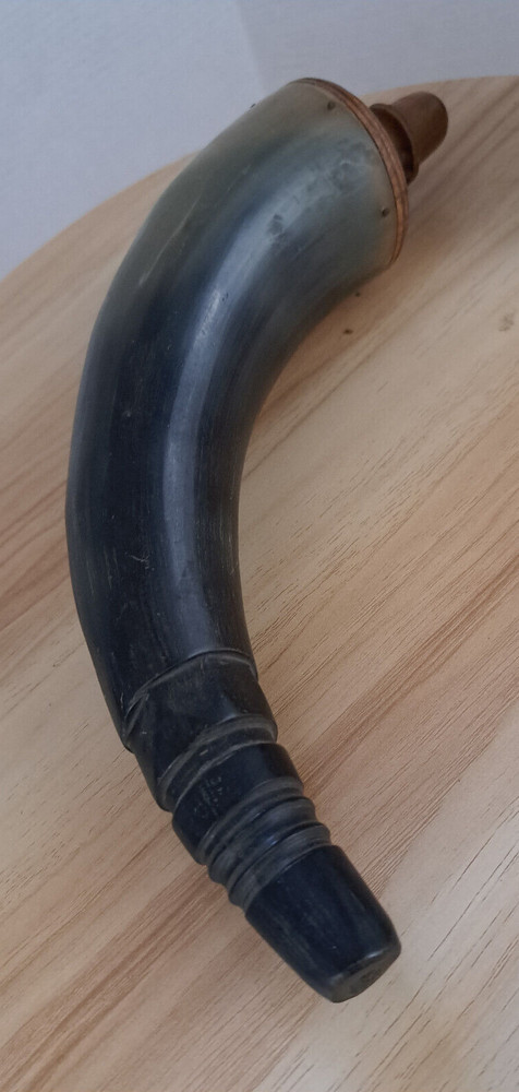 Vintage Black Gun Powder Holder Horn Flask Muzzle Loader