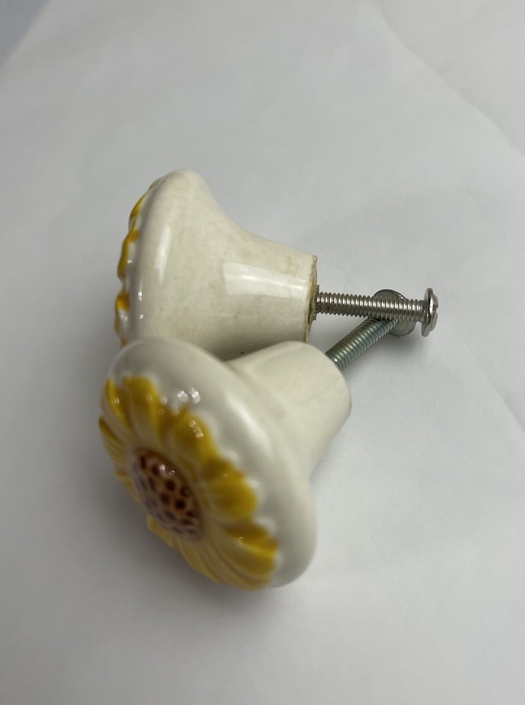 Antique Ceramic Drawer Pulls Handle Sunflower Kitchen Cabinet Knobs Rustic-2