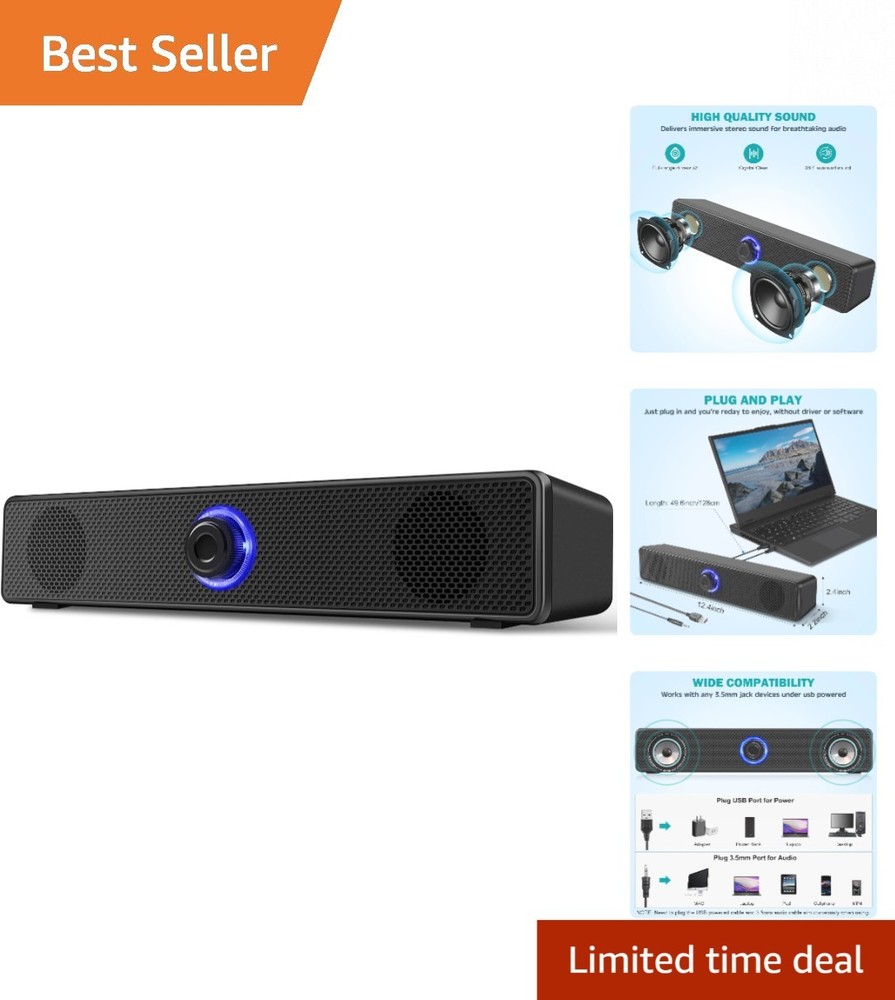 USB Powered Wired Stereo Speakers for Computer, Laptop & Desktop Audio