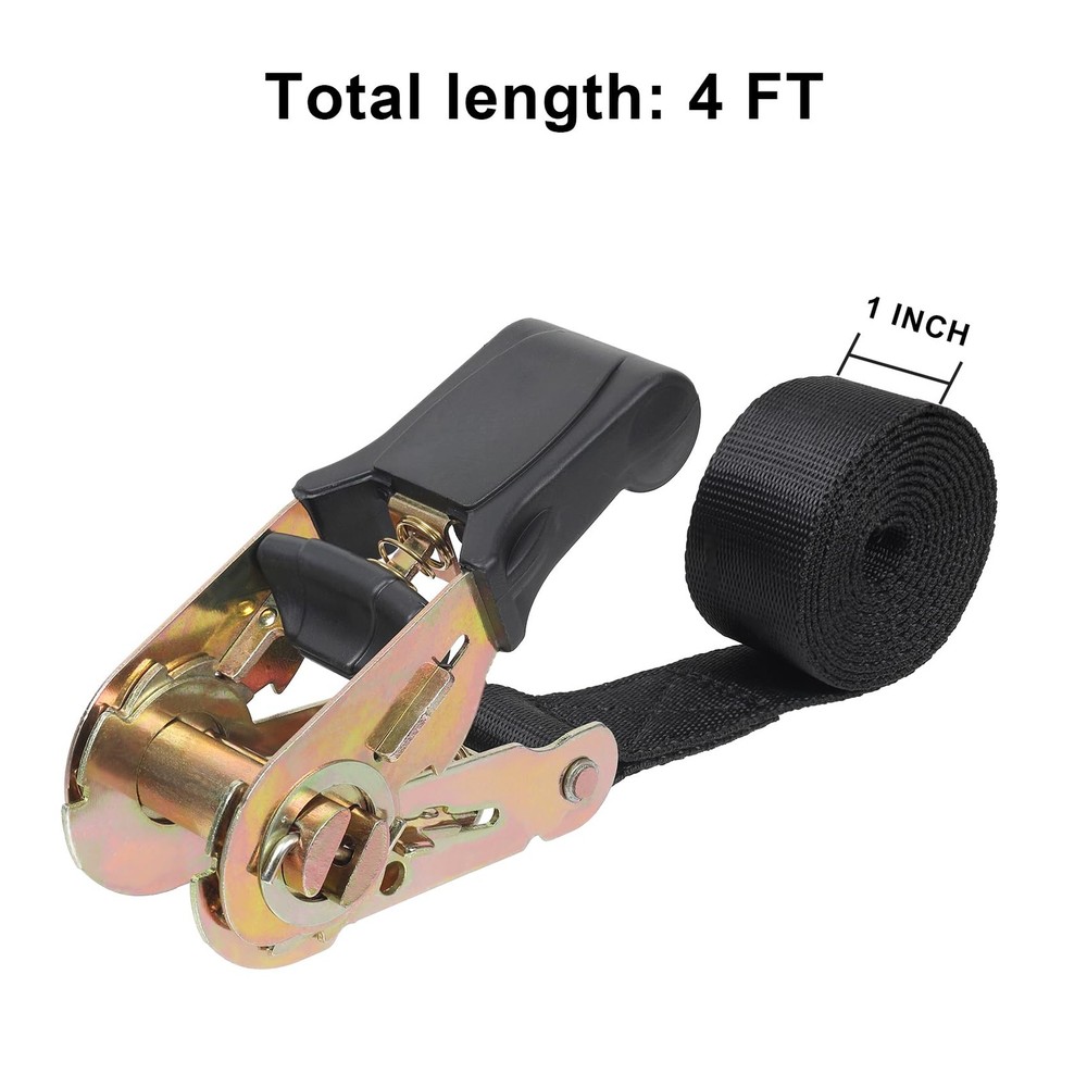 Endless Ratchet Tie Down Straps Heavy Duty Cargo 1"x4'-2pcs black, Black