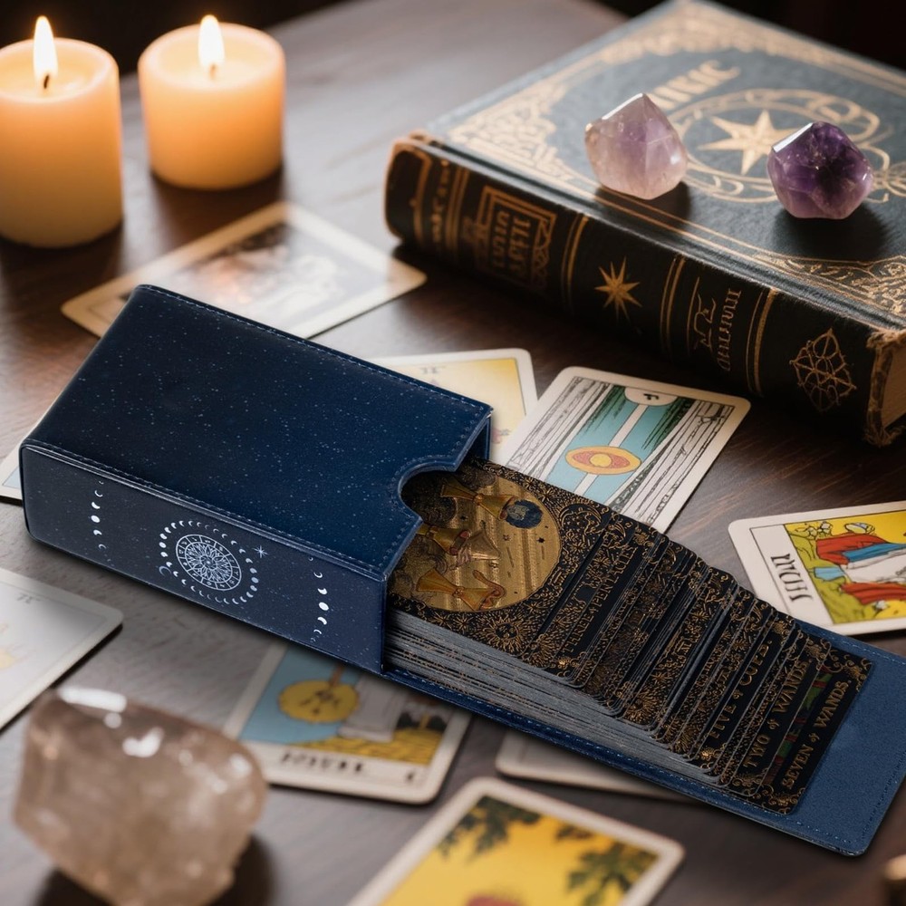 Tarot Card Holder Case, Sun and Moon Pattern Design Leather TarotDeck Storage...