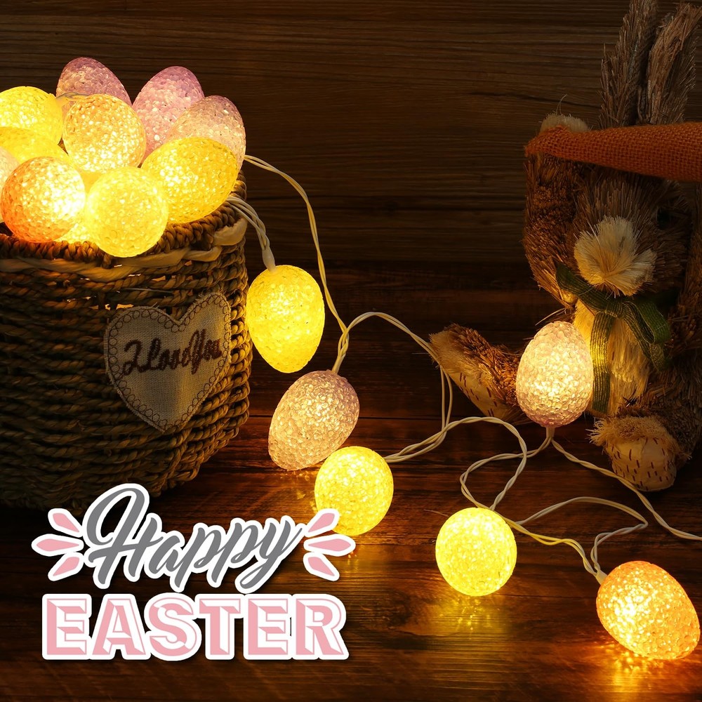 Egg String Lights, 13.12ft 20 LED Easter Egg Lights, Battery Operated C