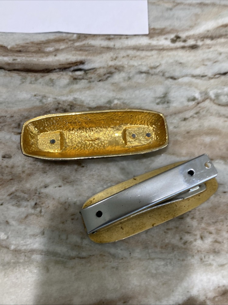 Brass Gold Tone Stapler Lizard Snake Scale Texture Vintage Works