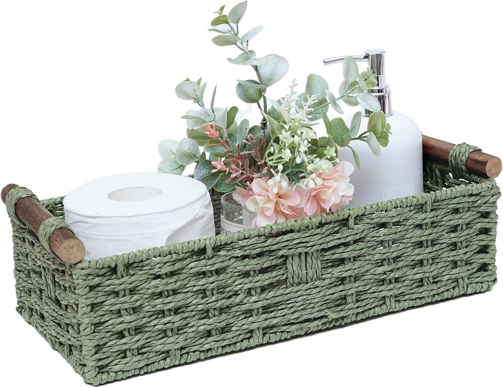 Round Paper Rope Storage Basket Wicker Storage Basket with Handle