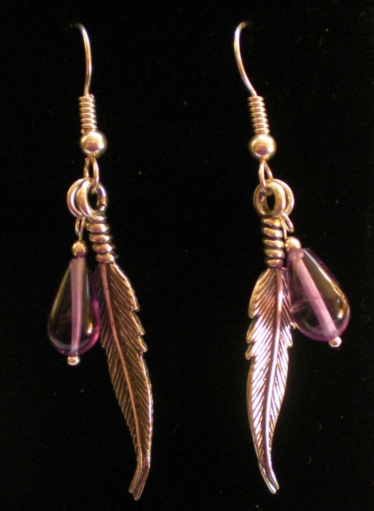Amethyst Sterling Silver Feather Earrings e167