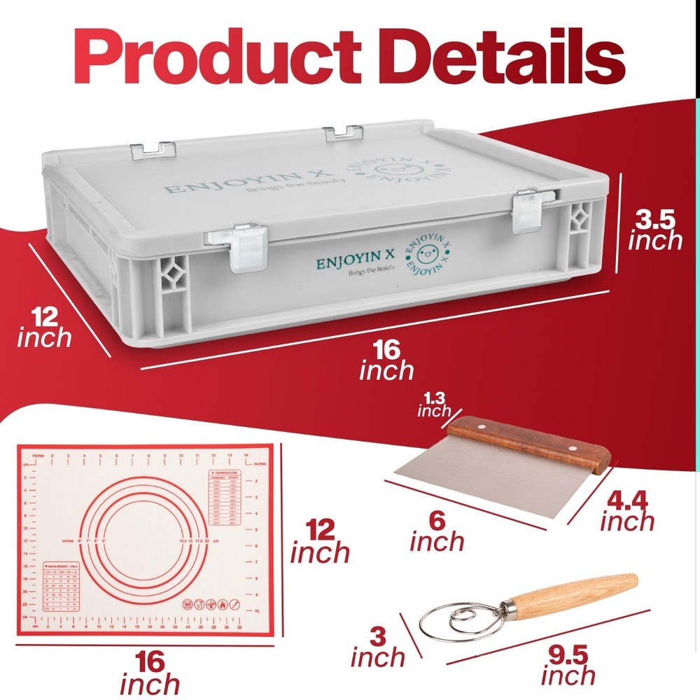 Pizza Dough Proofing Box with Lid - Includes Dough Whisk, Scraper & Dough Mat
