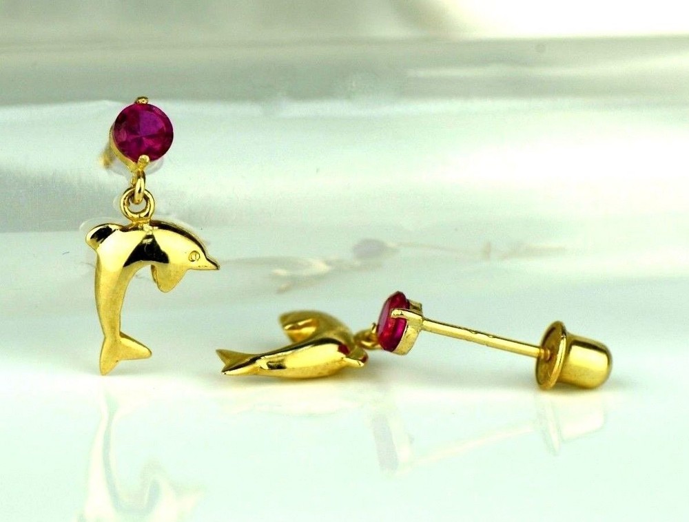 14k Yellow or White Gold CZ Dolphin Stud Earring
