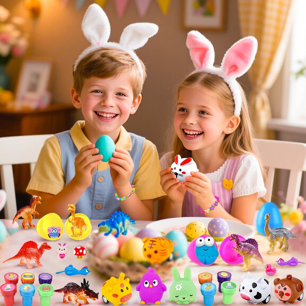 318 pcs filled Easter Eggs with Toys Easter Egg Fillers 100 pack Easter egg w...