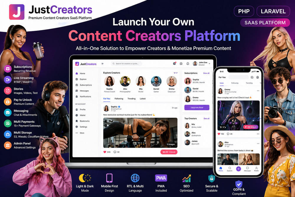 JustCreators - Content Creators PHP SaaS Platform – Premium Content Subscription