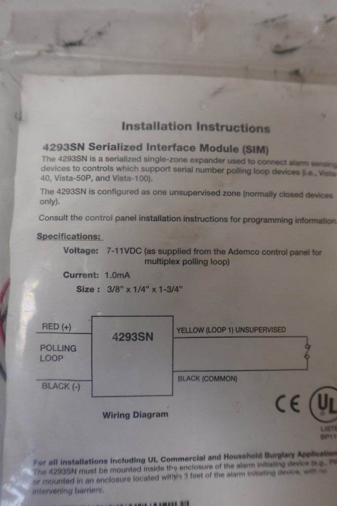 Ademco 4293SN Alarm System SIM Serialized Interface Module - NOS