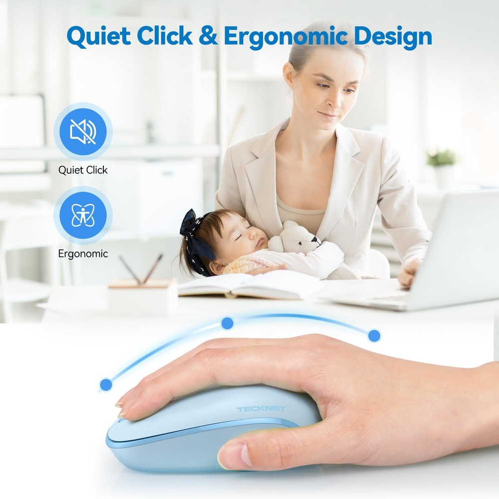 Wireless Quiet Mouse 4 Buttons Portable 2.4G Mouse with USB Receiver Blue