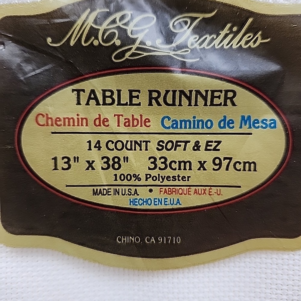 MCG Textiles Ivory 14 Count 13" x 38" Table Runner Soft & EZ Polyester NIP