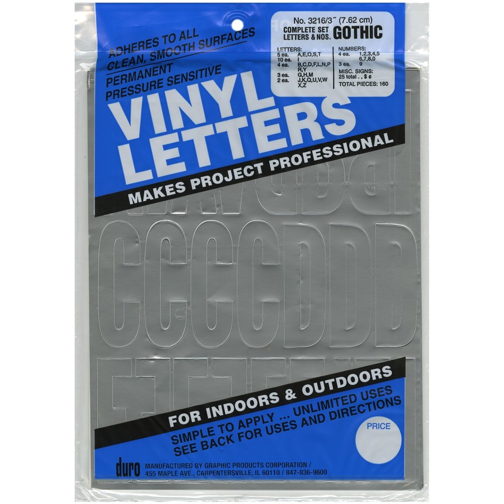 Permanent Adhesive Vinyl Letters & Numbers 3" 160/Pkg Silver