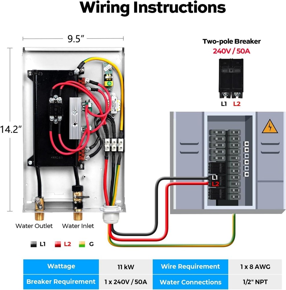 Used- 11KW Tankless Water Heater Electric Instant Hot On Demand Whole House 240V