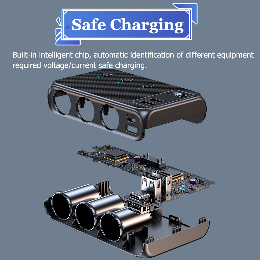 Multi Car Cigarette Lighter Socket USB Plug Fast Charger Power Adapter Splitter