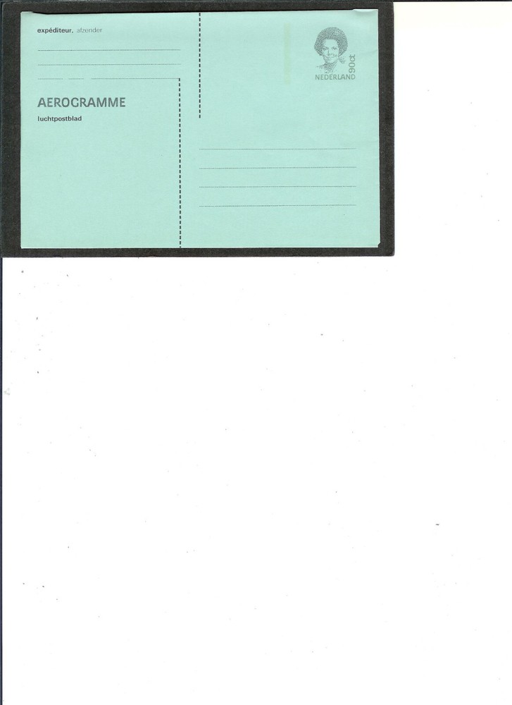 NETHERLAND AEROGRAMME  UNUSED   Folded  "Queen"  .90 cent Value
