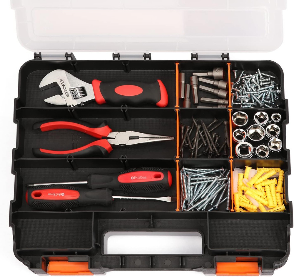 Double Side Tools Organizer, Customizable Removable Plastic Dividers, Hardware B