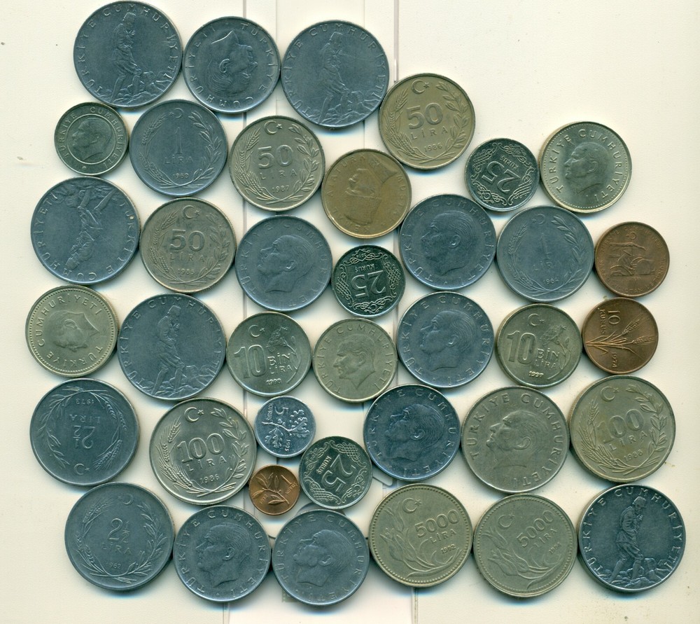 40 DIFFERENT COINS from TURKEY (13 TYPES/12 DENOMINATIONS)