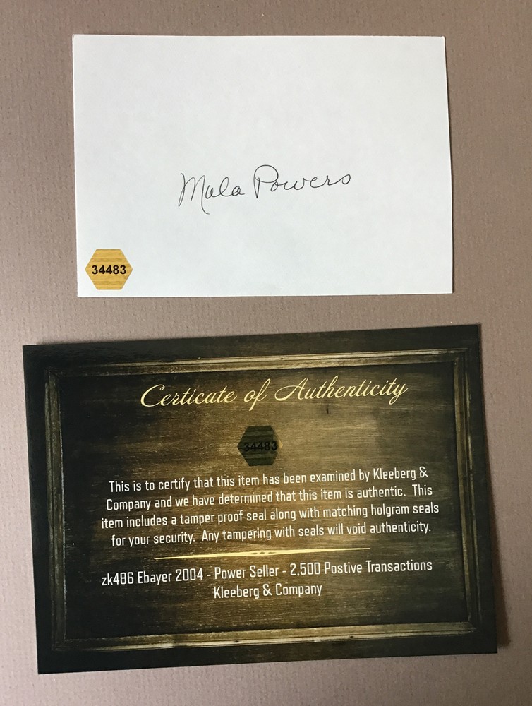 MALA POWERS Index Card AUTOGRAPH. COA. Actress
