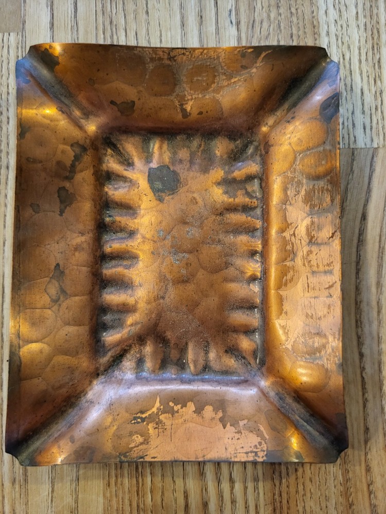 Gregorian Copper 523 Rectangle Ashtray Hammered MCM 1960’s Signed