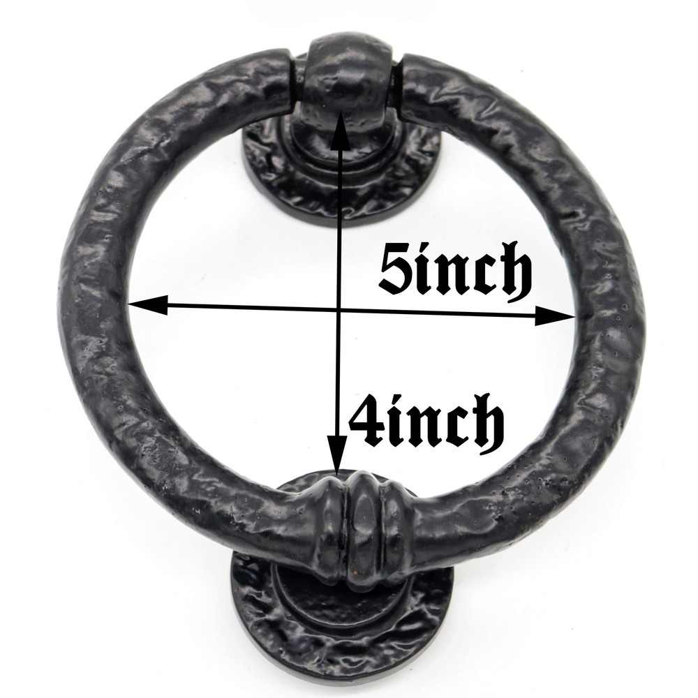 Ring Door Knocker Hardware Solid Cast Iron Finish Front Decor Gate Accessories