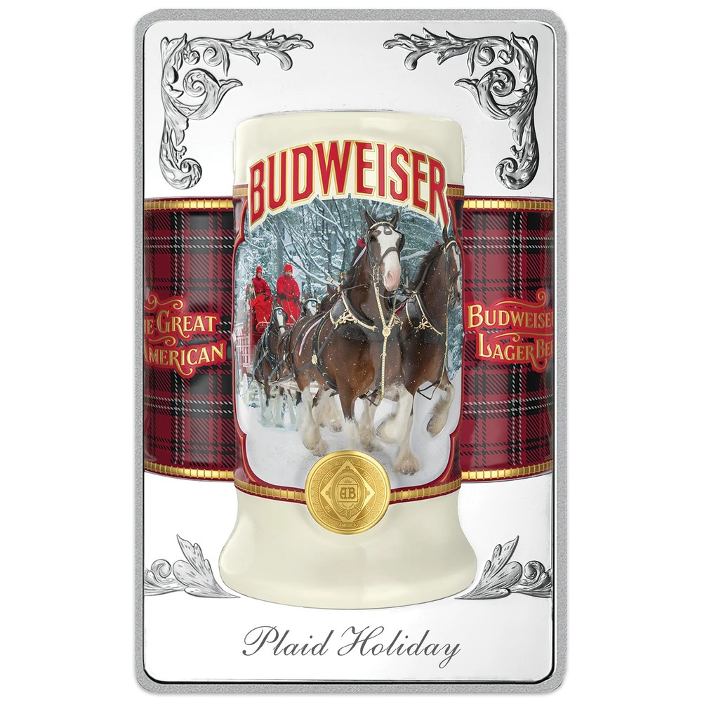 Budweiser Plaid Holiday Beer Stein Bar