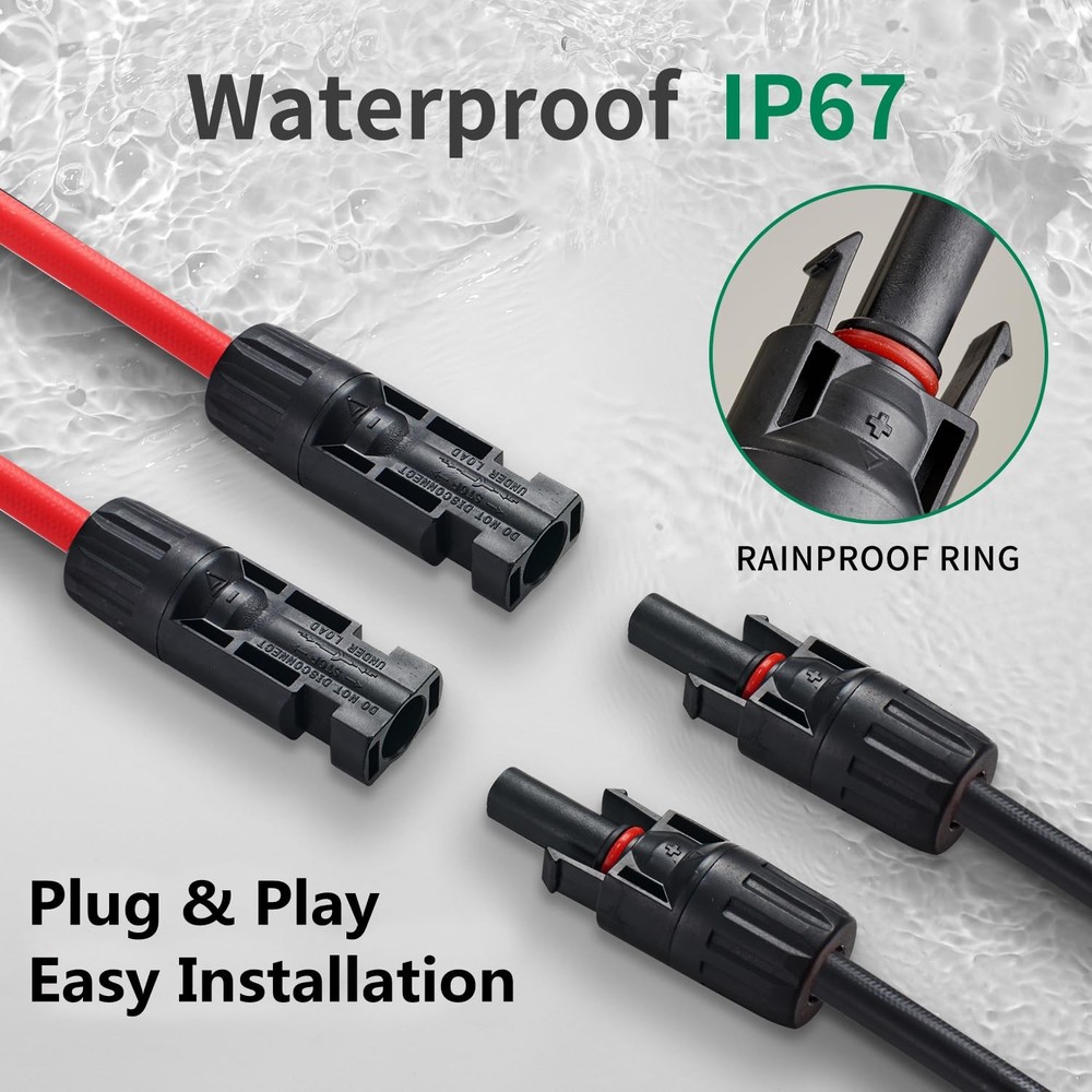 Solar Connectors Y Branch Parallel Adapter 10AWG Cable for Solar Panel (Red &...