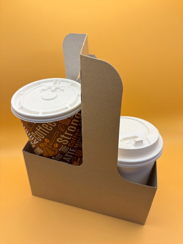 2 Cup Kraft Paperboard Carrier with Handle, Cup Holder 2-4 cups foldable