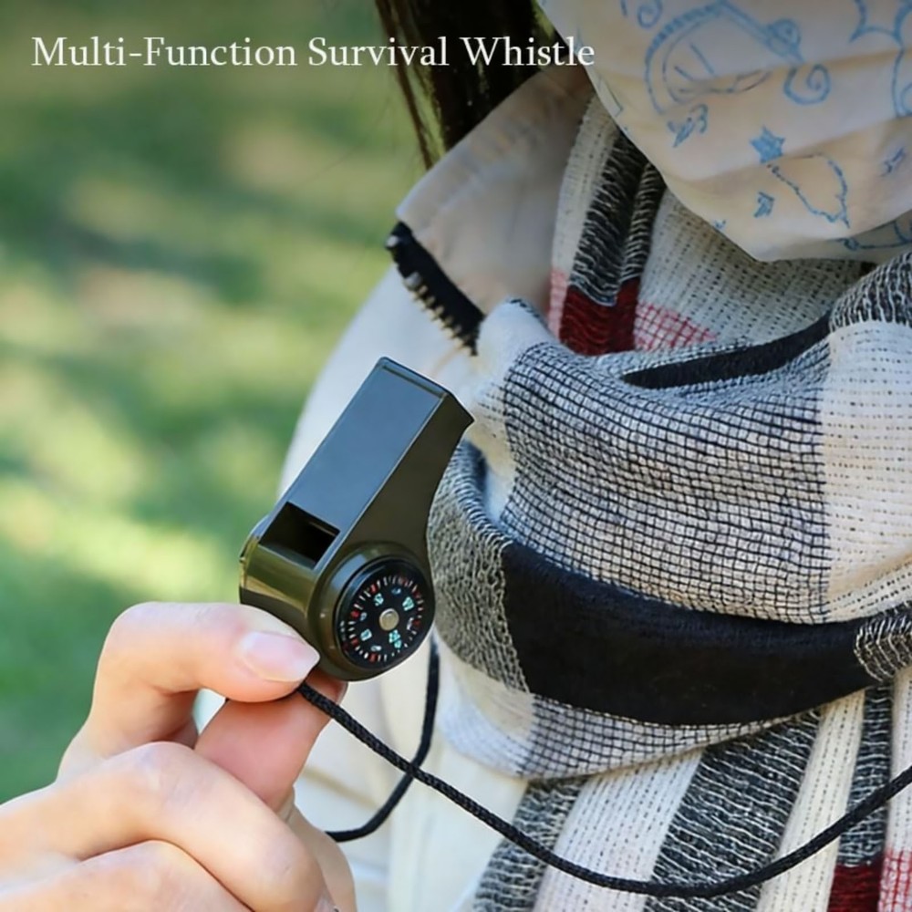 2 Pack Multi-Function Survival Whistle with Compass Thermometer for Hiking