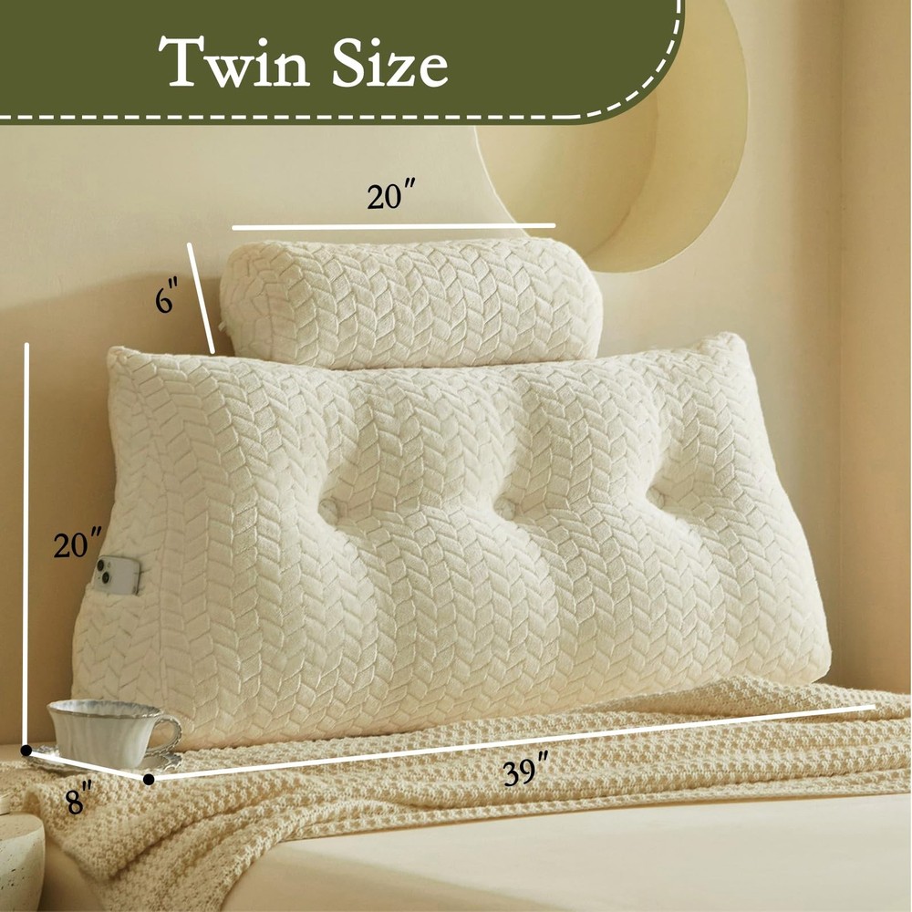 YOUR MOON Wedge Headboard Pillow Twin Size, Triangular Wedge Backrest Pillow ...