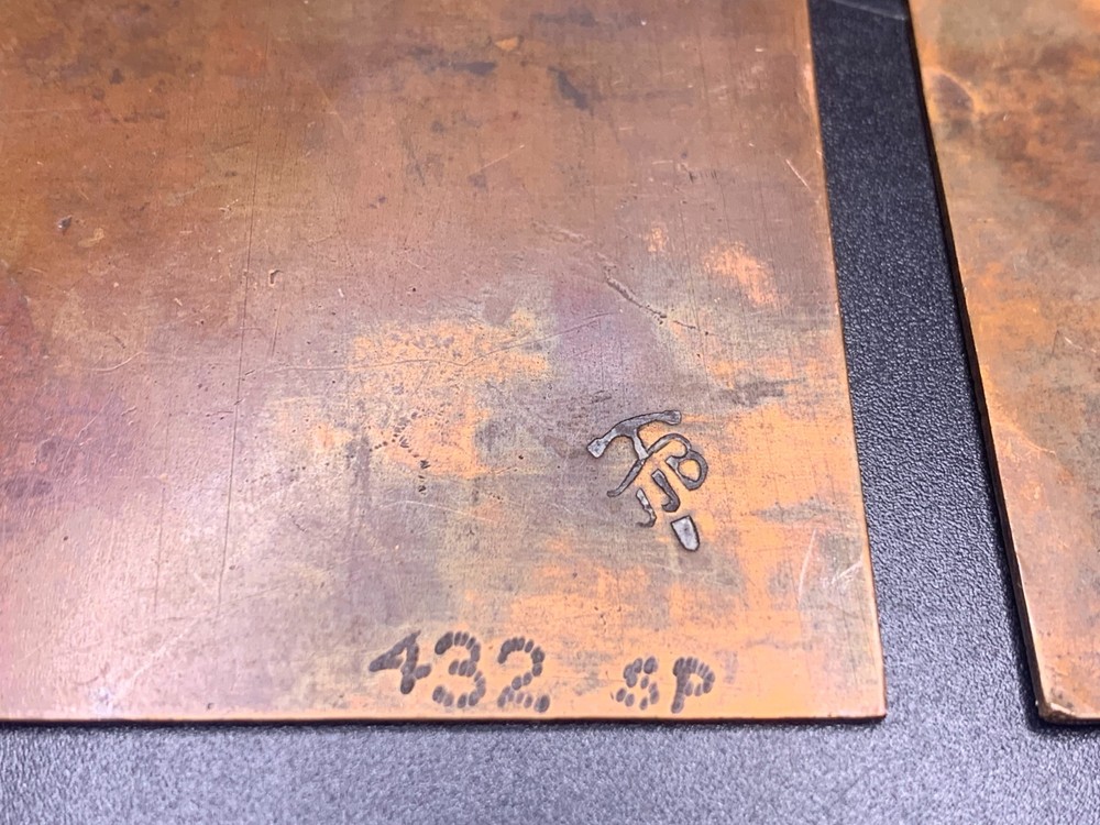 Antique Arts & Crafts copper small Sample Size Bookends on copper with script