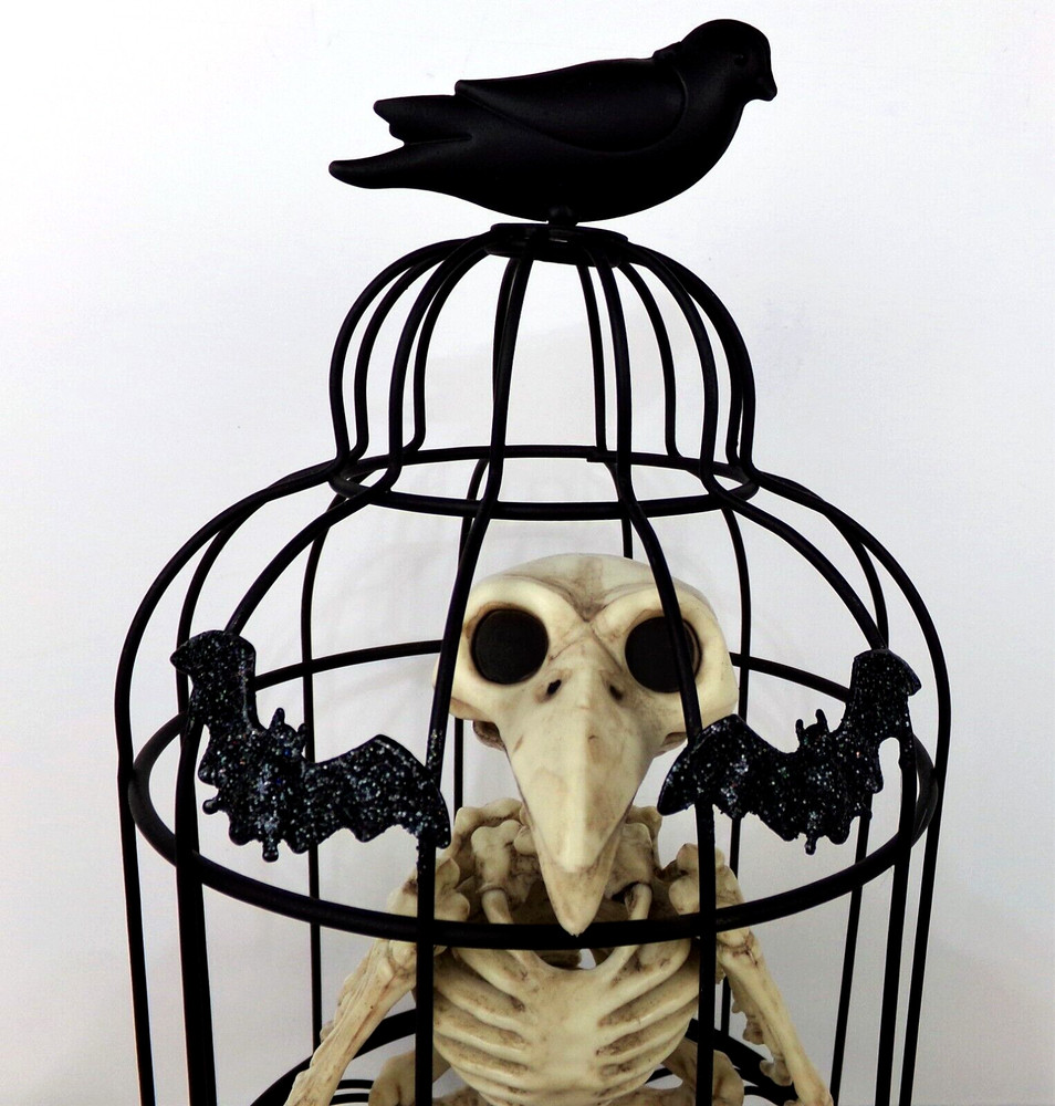 Halloween Skeleton Bird in Cage