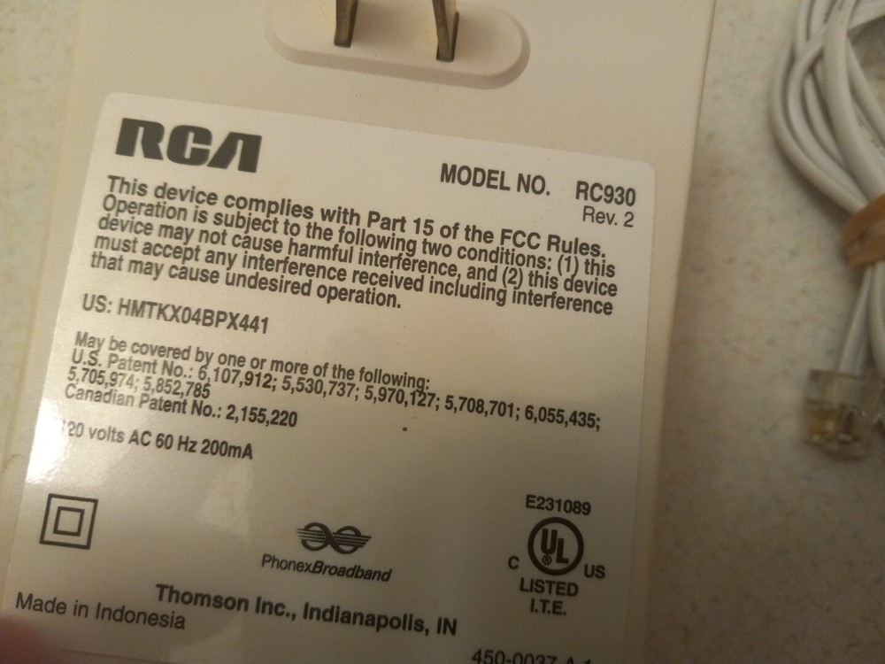 RCA Wireless Modem Jack RC930 rev 2 - UNIT SHOWN ONLY - WORKS