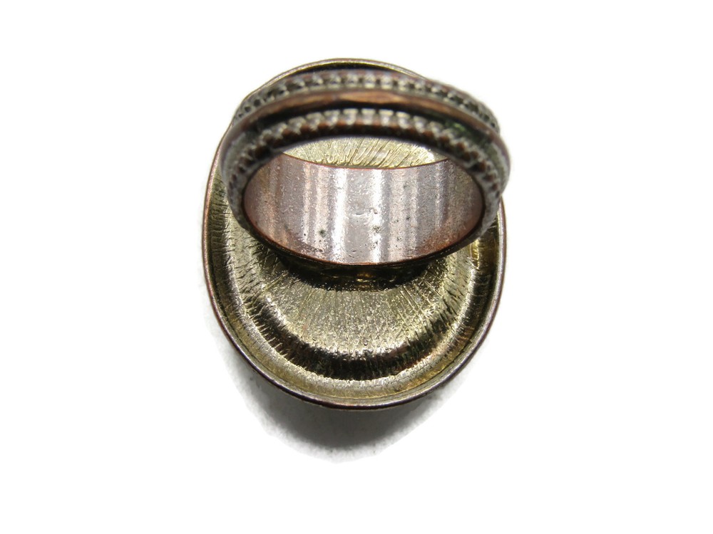 Large Statement Ring Oval Cream Crackle Stone Cabochon Textured Silver Tone