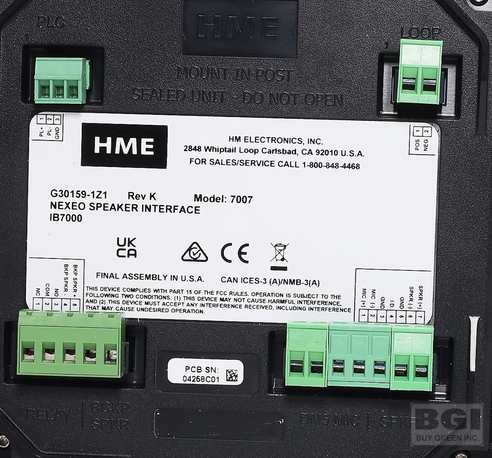 HME NEXEO Drive Thru Wireless Intercom SPEAKER INTERFACE IB7000 Model 7007