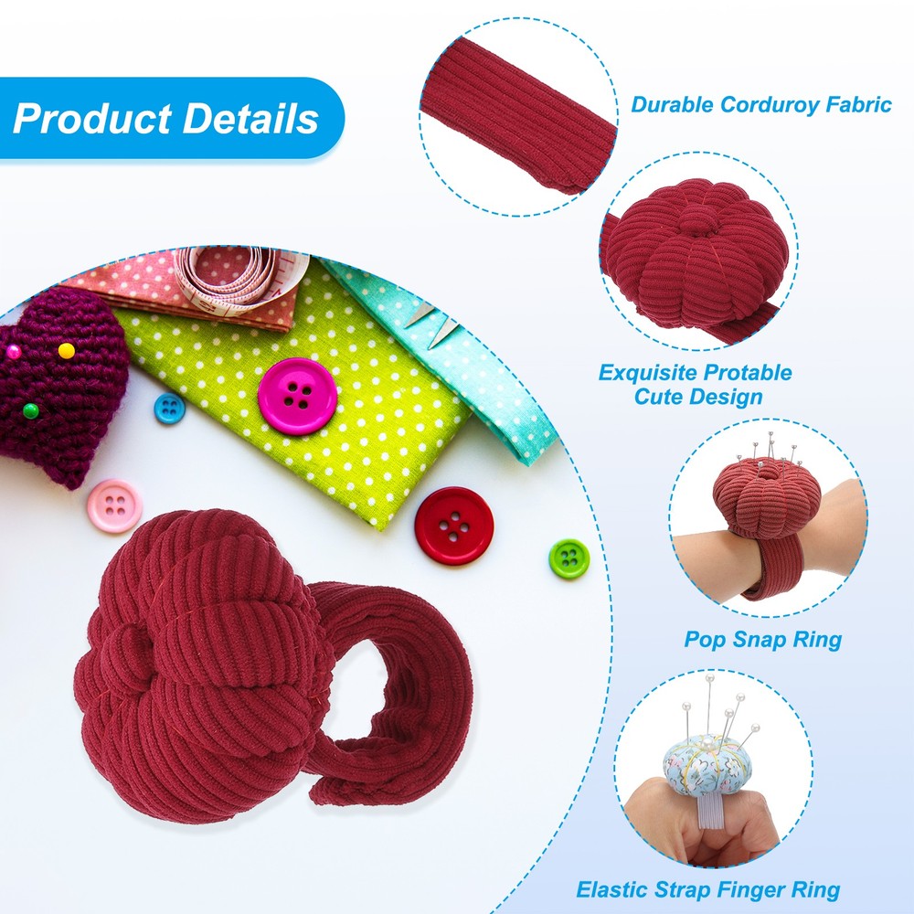 Wrist Pumpkin Pin Cushion with Elastic Strap, Red