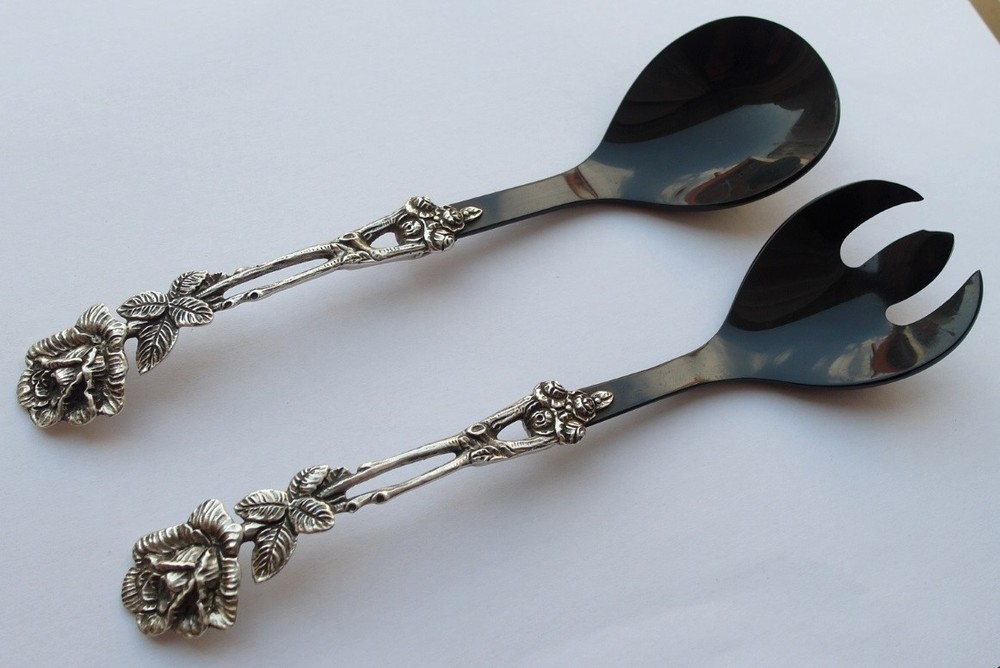 Salad Cutlery Spoon Fork C.Widmann Pink 800s Silver Bakelite To