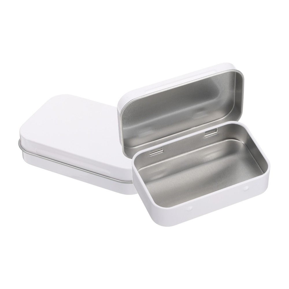 2pcs 3.7x2.4x0.8" Metal Rectangular Tinplate Tin Box with Lids, White