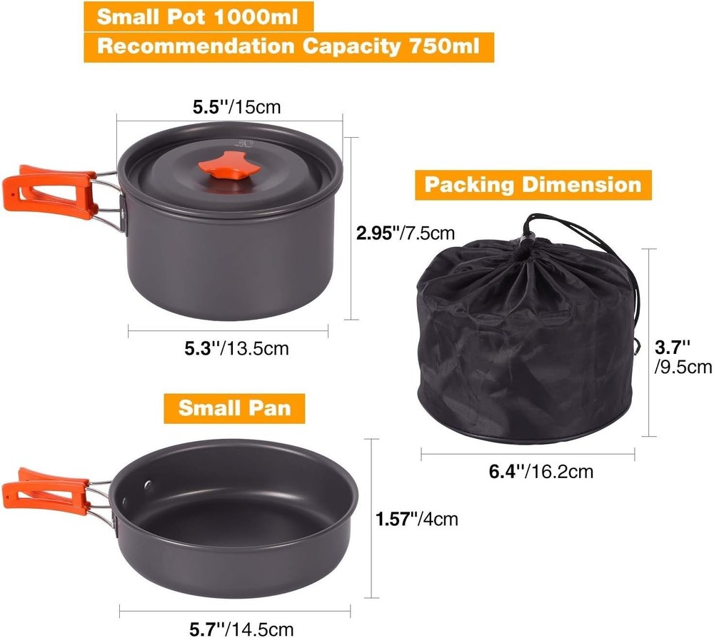 10-Piece Lightweight Camping Cookware Set for 1-2 People - Stackable & Durable