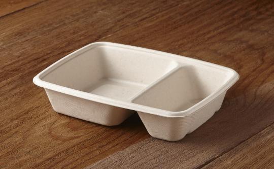 Sabert Pulp Two-Compartment Rectangular Container, 16/8 oz, Certified