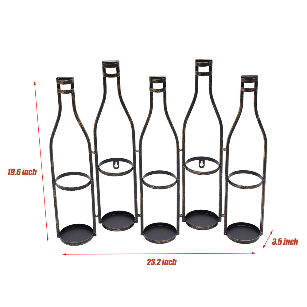 Retro Wall Mounted Wine Rack Kitchen Bar 5 Bottles Holder Storage Display Shelf