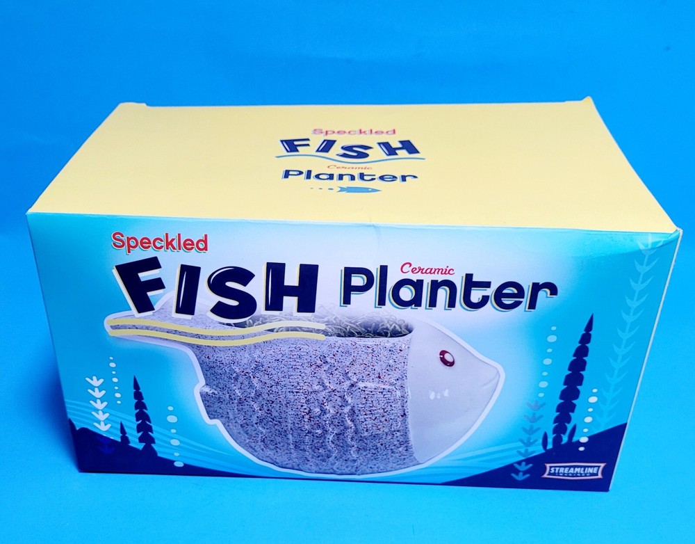 Streamline Speckled Ceramic Fish Pot/Planter 8 Inches Long