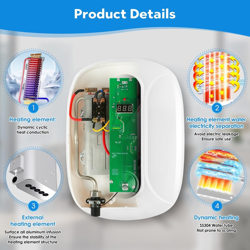 Tankless Water Heater Electric, 240v 0-6500W Tankless Hot Water Heater with L...