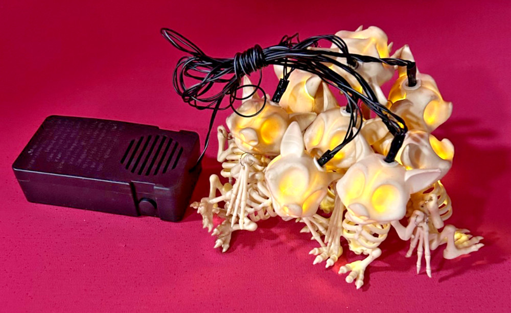 Halloween Bat Skeleton Light String with Timer 8 Squatty Bats Dangle Wings